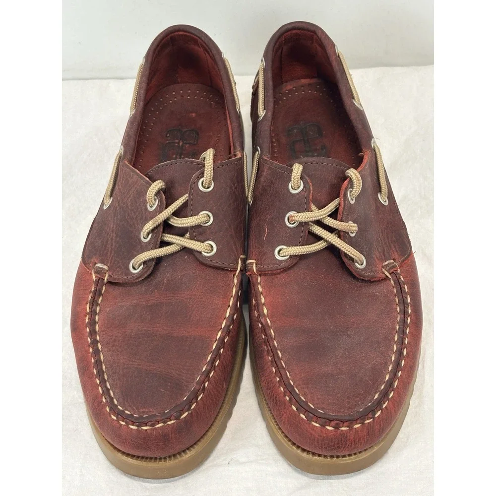 Allen Edmonds Harbour Leather Boat Shoes Men's 8.5 D Red Lace Up Preppy